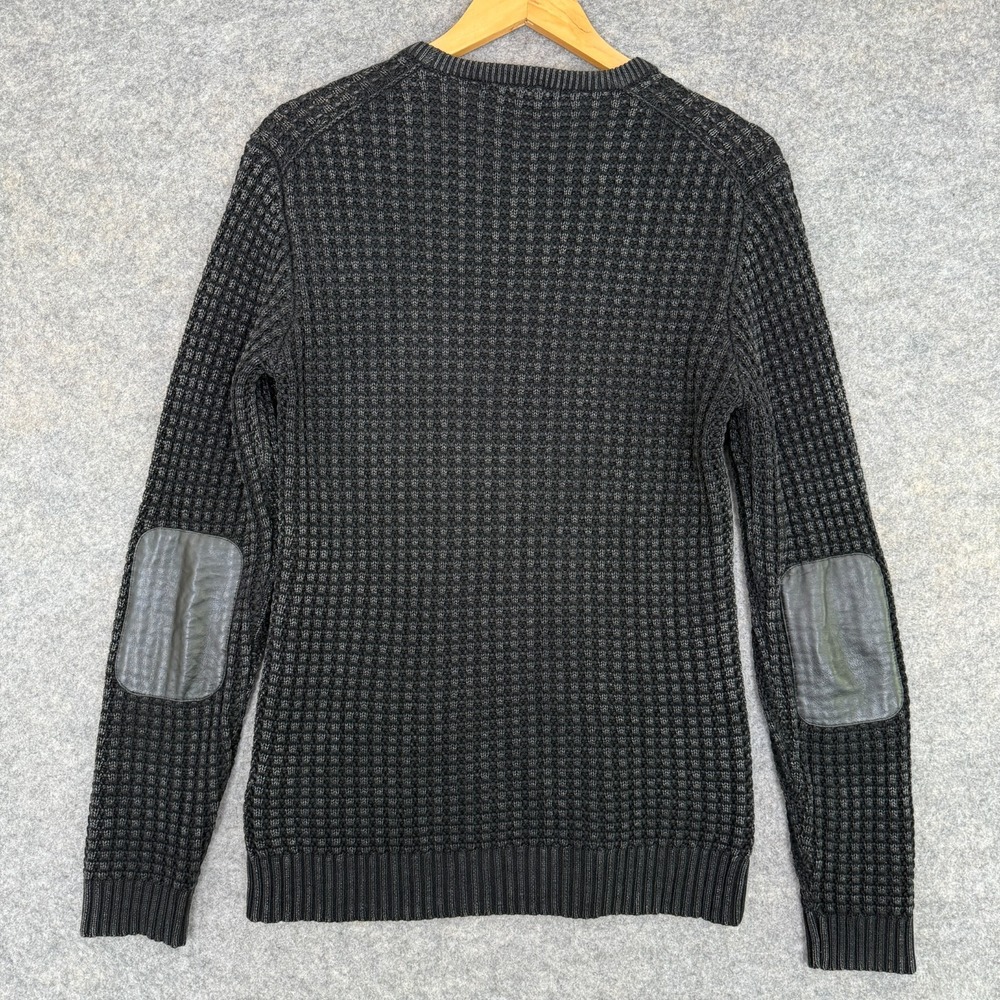 John Varvatos Kargg Chunky Waffle Sweater Small Leather Elbow Patch Linen Blend
